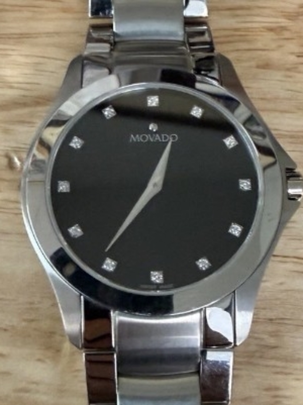 Movado Men's Stainless Steel Silver Watch with Black Dial